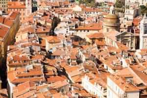 View of roofs in Nice around a church