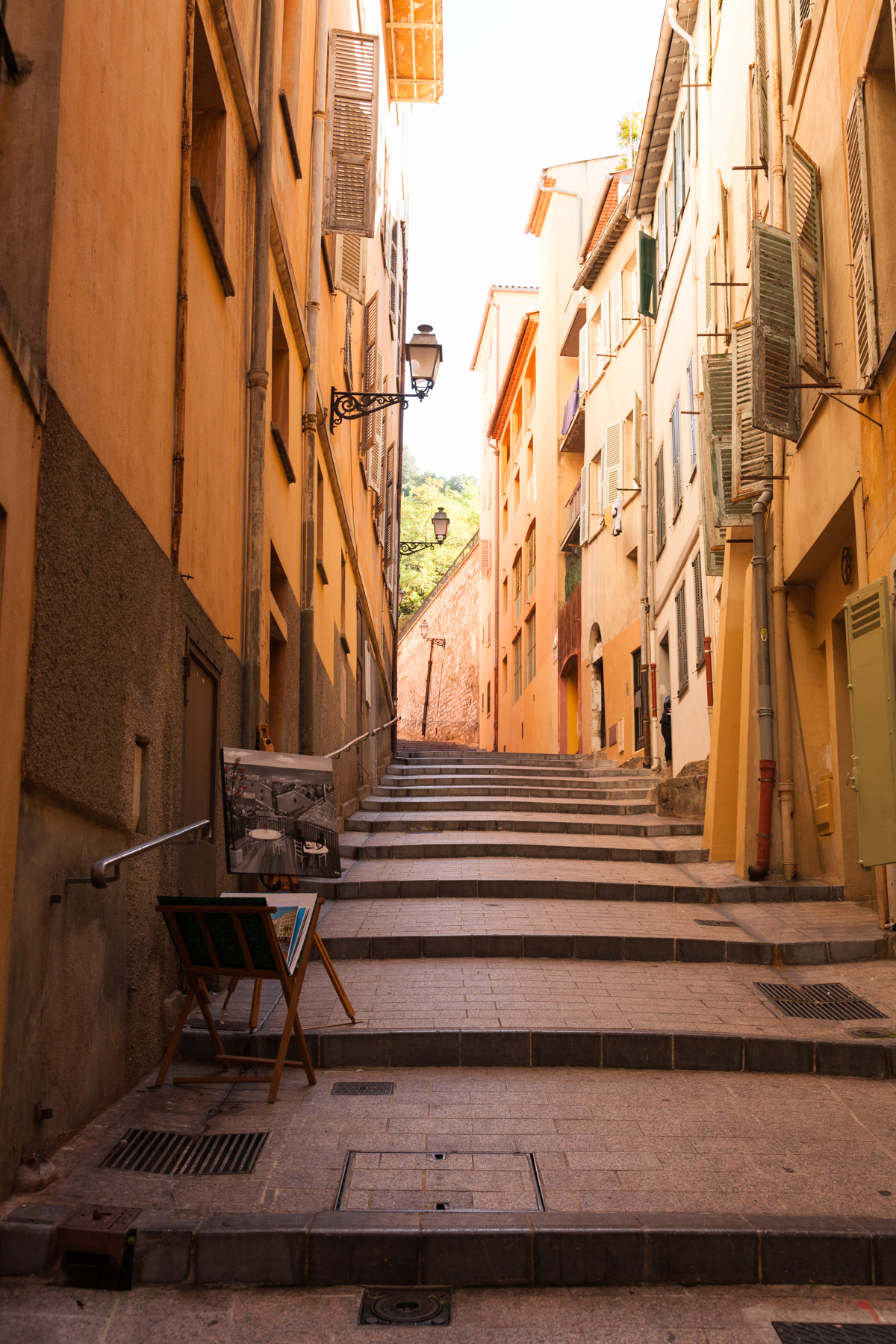 Shot of steps and street scene in Nice.